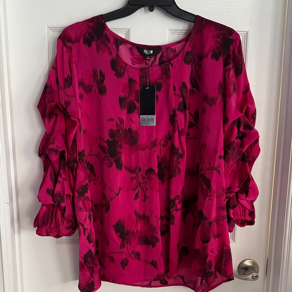 Investments Pink and Black Floral Blouse